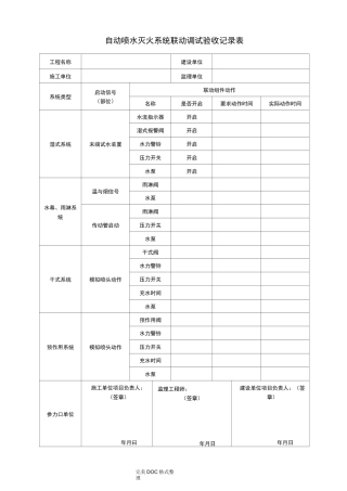 自动喷水灭火系统联动调试验收记录文本表