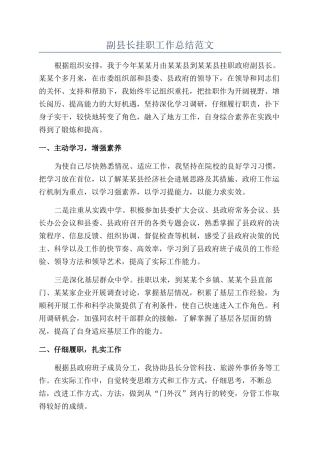 副县长挂职工作总结范文