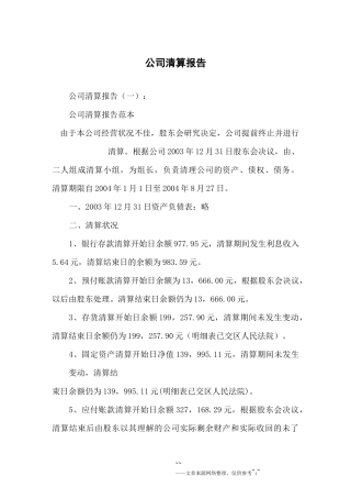 公司清算报告