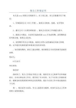 努力工作保证书