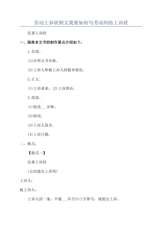 劳动上诉状例文我要如何写劳动纠纷上诉状