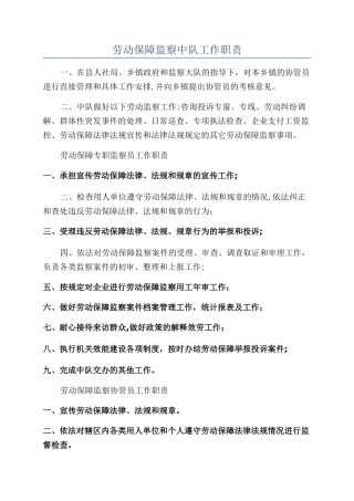 劳动保障监察中队工作职责