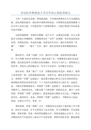 劳动托举梦想奋斗书写华章心得优秀例文