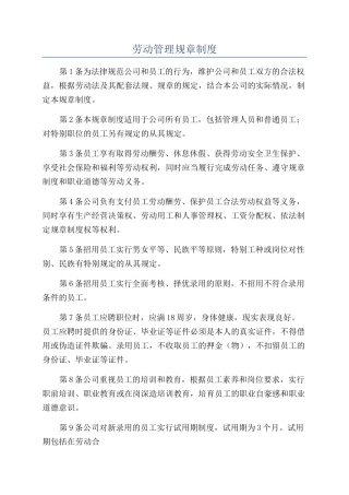 劳动管理规章制度
