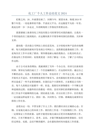 化工厂个人工作总结范文2024