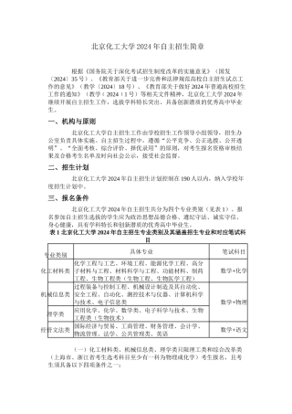北京化工大学2024年自主招生简章