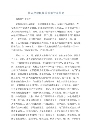 北宋少数民族首领侬智高简介