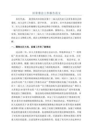 区常委会工作报告范文