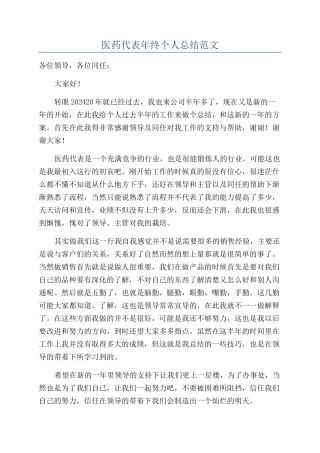 医药代表年终个人总结范文
