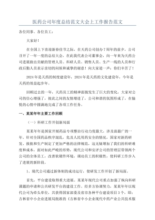 医药公司年度总结范文大会上工作报告范文