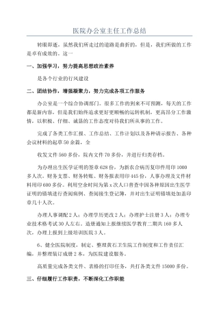 医院办公室主任工作总结
