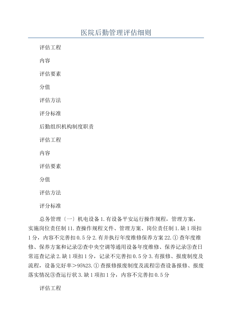 医院后勤管理评估细则_第1页