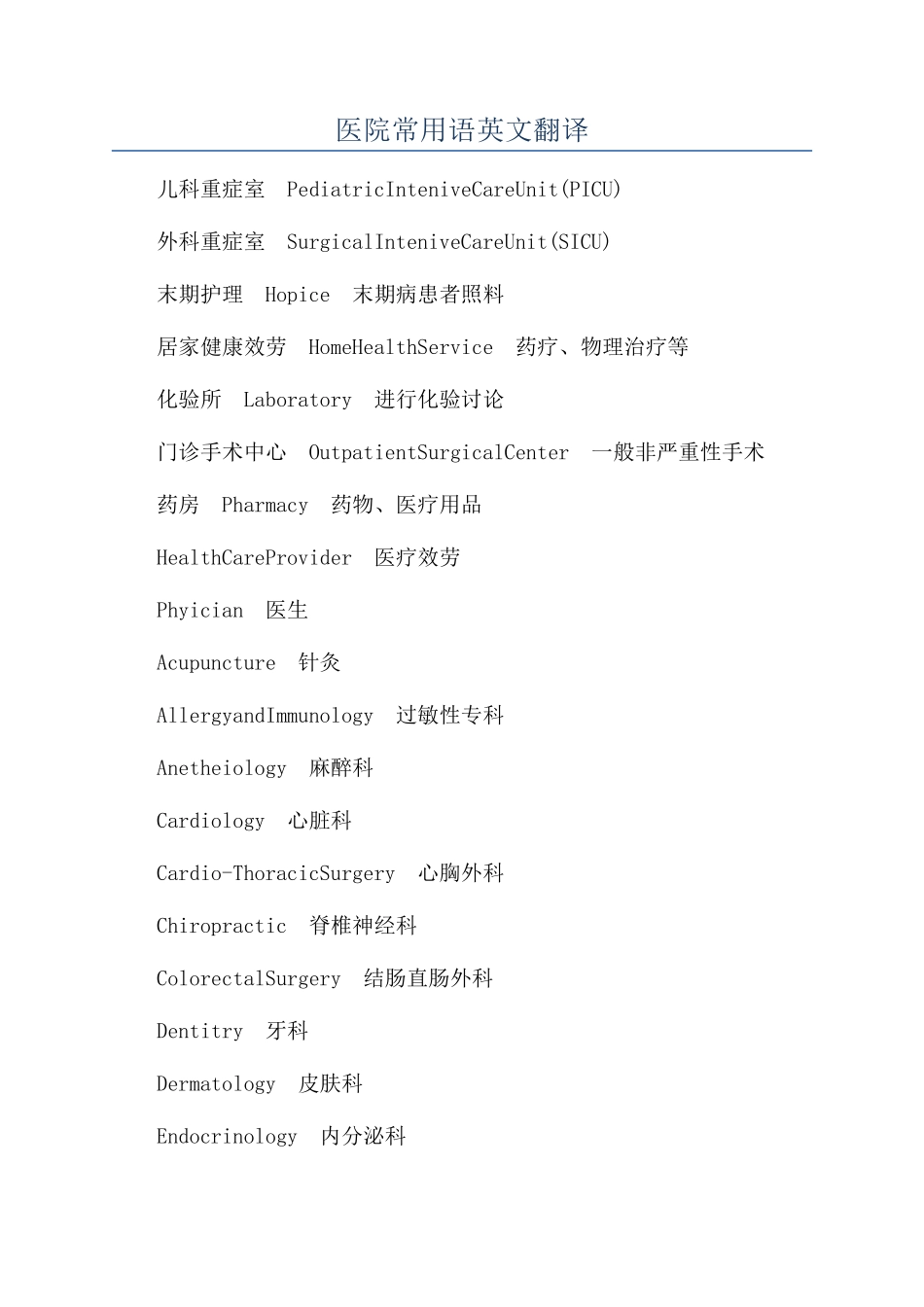 医院常用语英文翻译_第1页