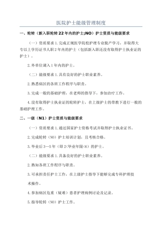 医院护士能级管理制度
