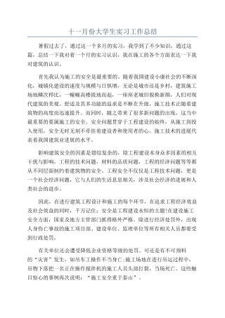 十一月份大学生实习工作总结