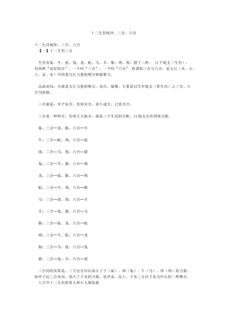 十二生肖相冲三合六合