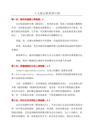 十大励志歌曲排行榜