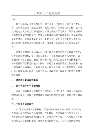 升职后工作总结范文