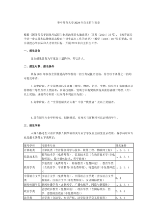 华中师范大学2024年自主招生简章