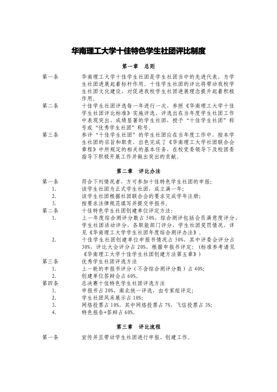 华南理工大学十佳特色学生社团评比制度_第1页