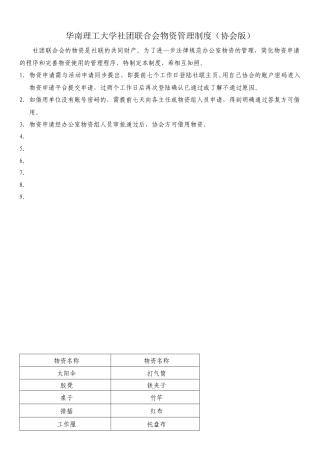 华南理工大学社团联合会物资管理制度