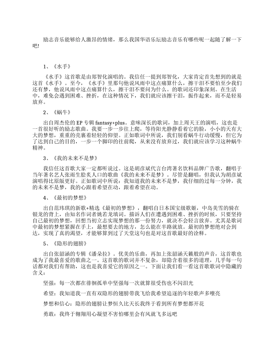 华语励志音乐推荐_第1页