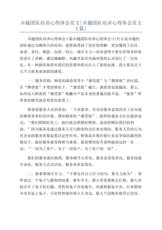 卓越团队培训心得体会范文