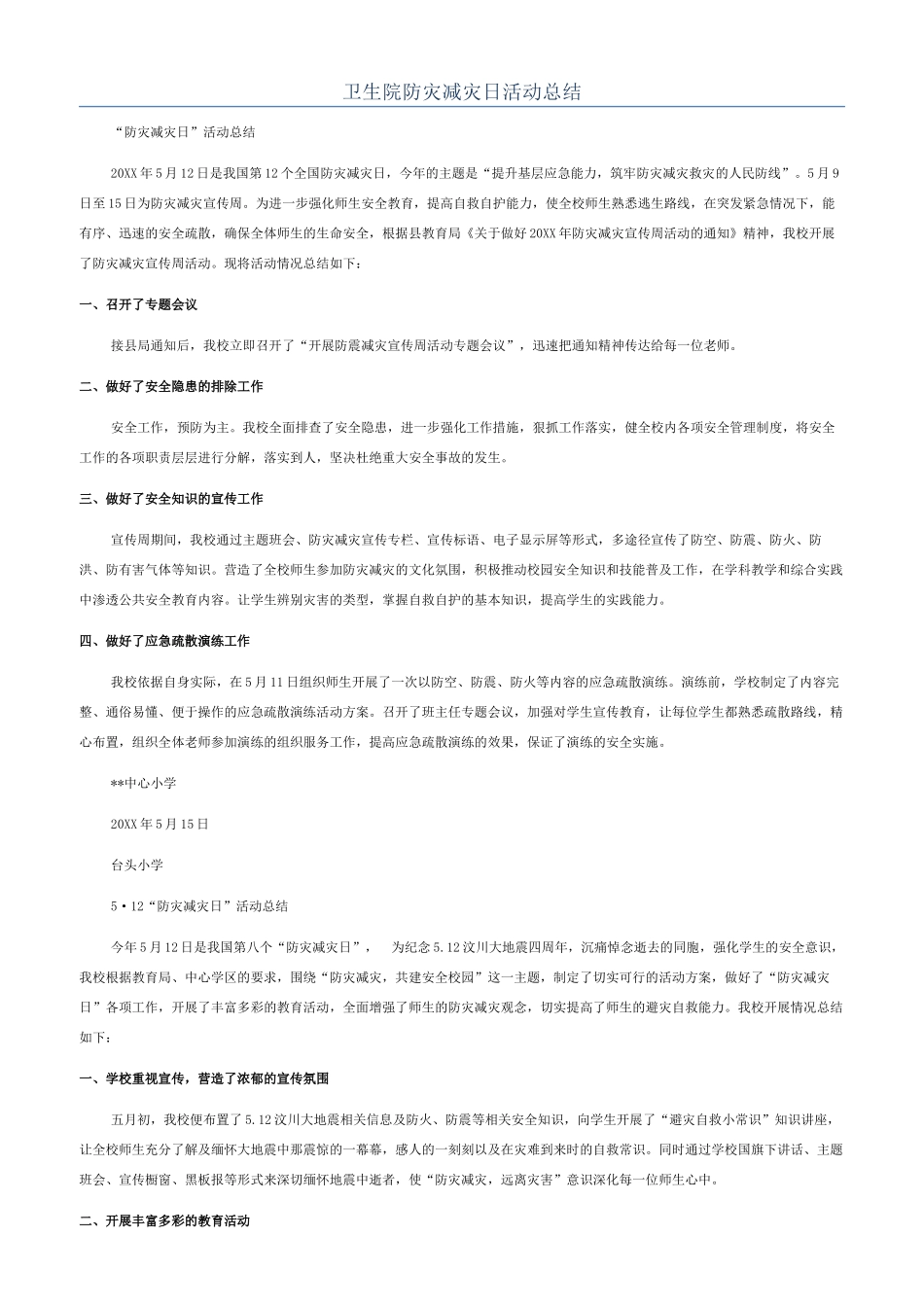 卫生院防灾减灾日活动总结_第1页