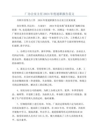 厂办公室主任2024年度述职报告范文