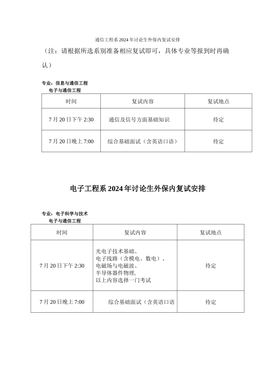 厦门大学信息科学与技术学院2024年“优秀大学生暑期夏令营”--研究生外保内复试安排_第1页