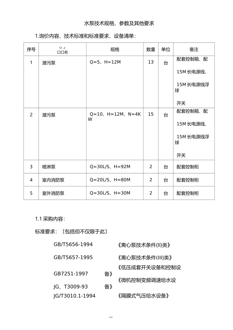 水泵技术规格书_第1页