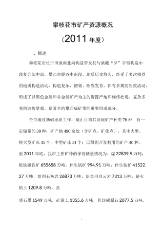 攀枝花市矿产资源概况