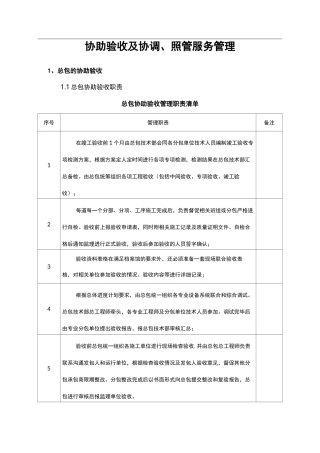 协助验收及协调、照管服务管理