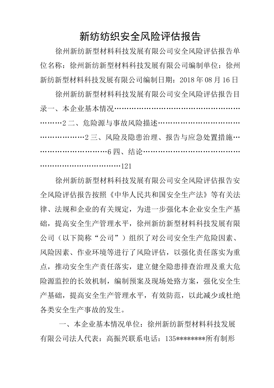 新纺纺织安全风险评估报告_第1页