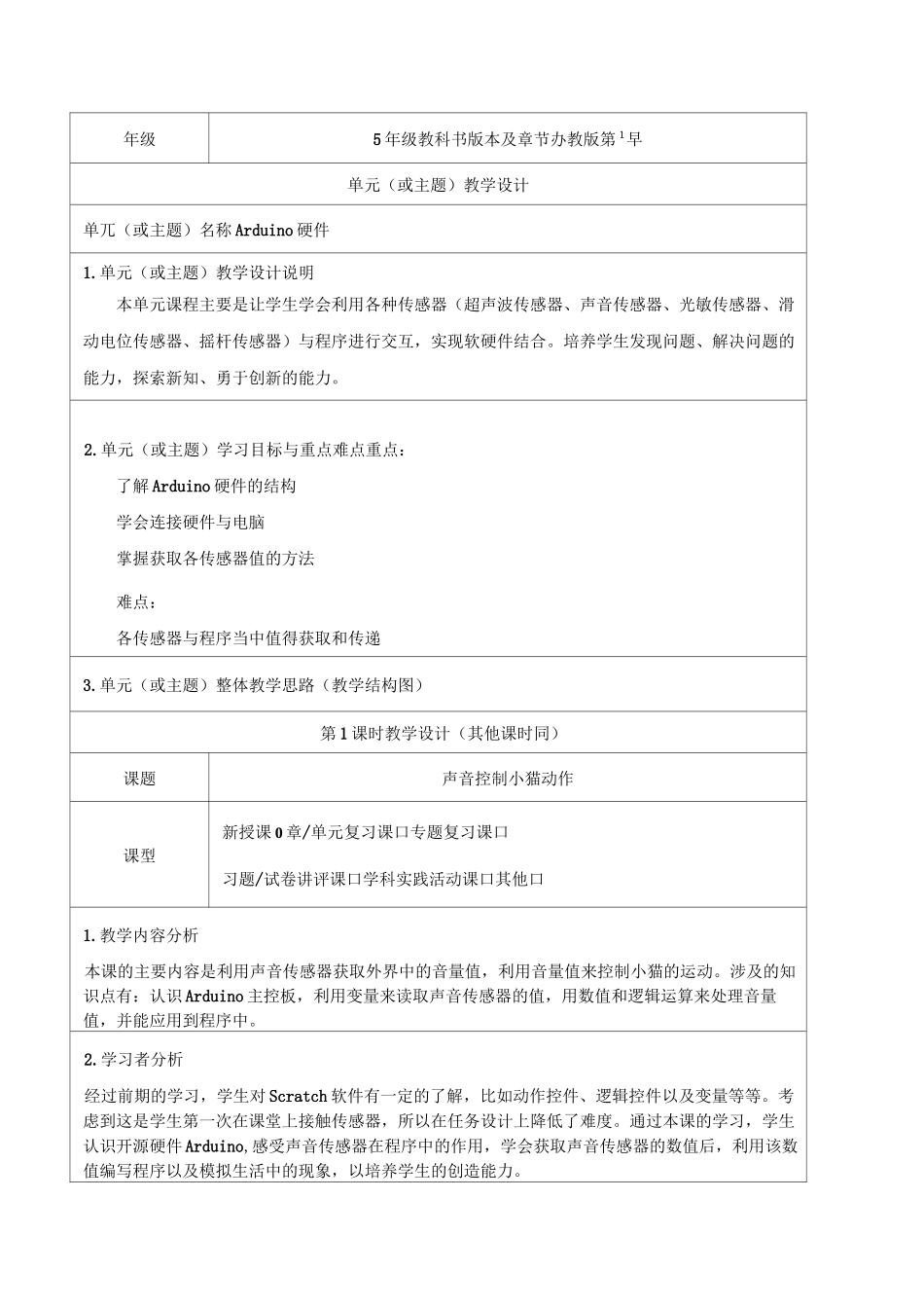 《Arduino硬件》教学设计-优秀教案_第1页