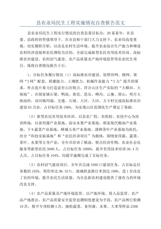 县农业局民生工程实施情况自查报告范文