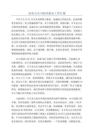 县电力公司抗洪救灾工作汇报