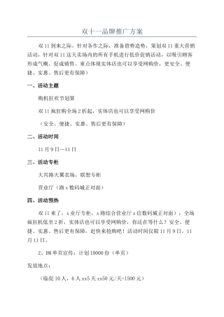 双十一品牌推广方案