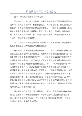 反洗钱上半年工作总结范文