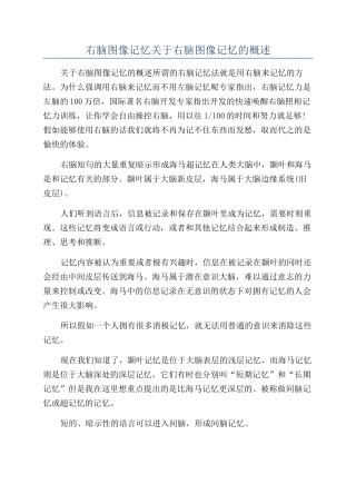 右脑图像记忆关于右脑图像记忆的概述