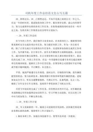 司机年度工作总结范文怎么写五篇