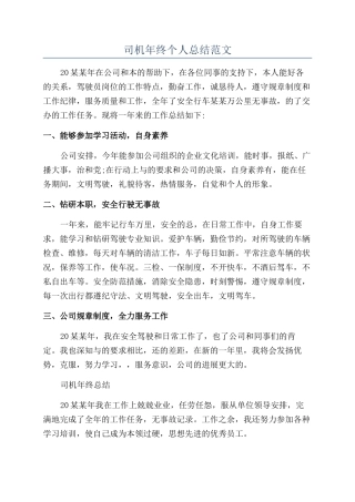 司机年终个人总结范文