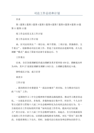 司法工作总结和计划