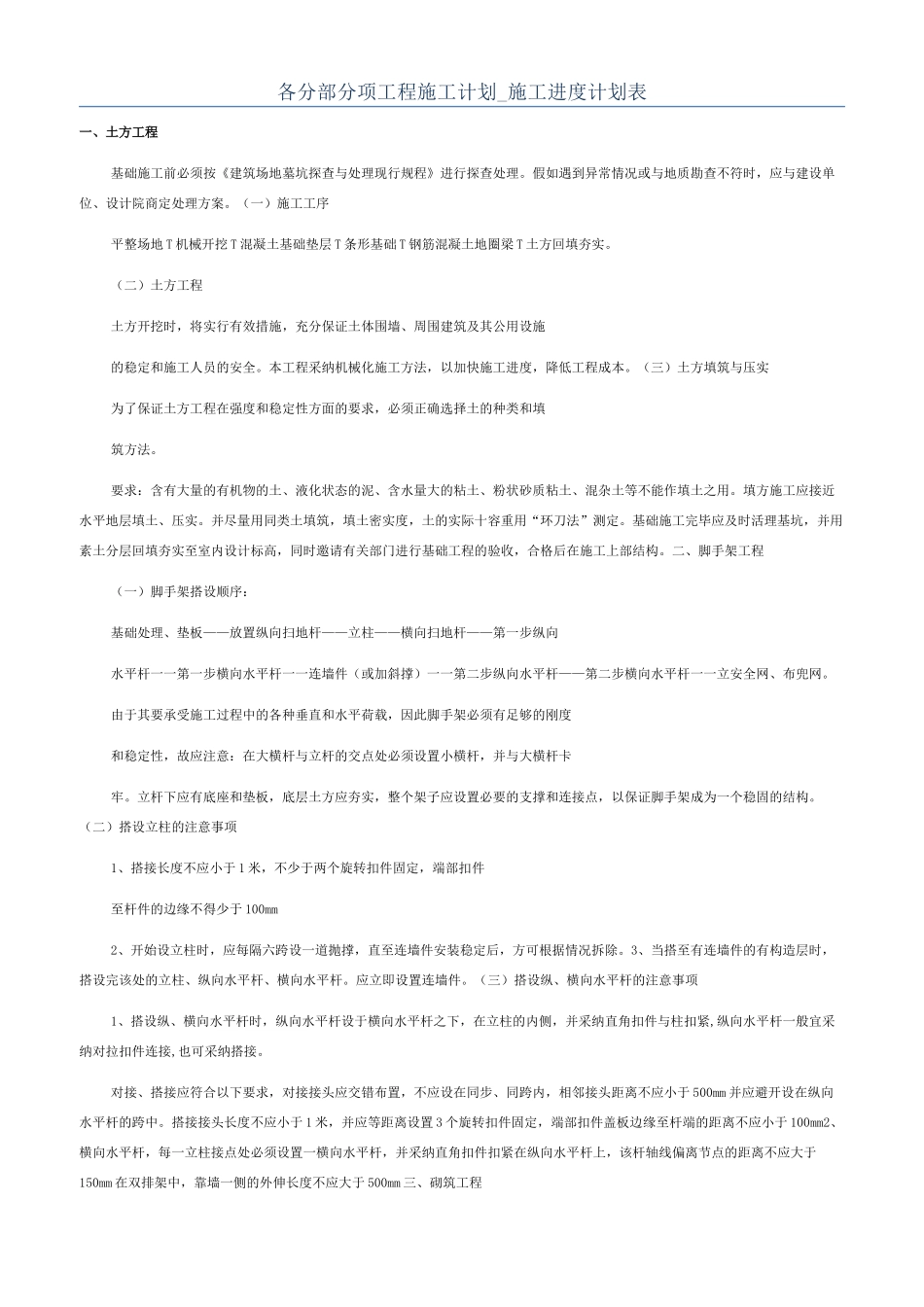 各分部分项工程施工计划-施工进度计划表_第1页