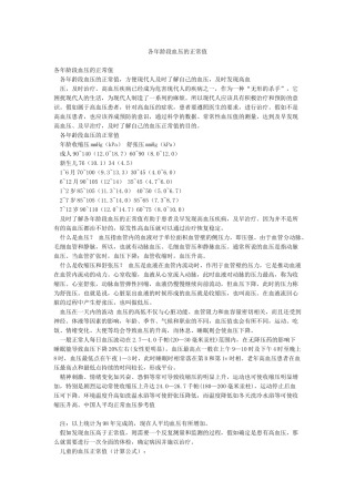 各年龄段血压的正常值