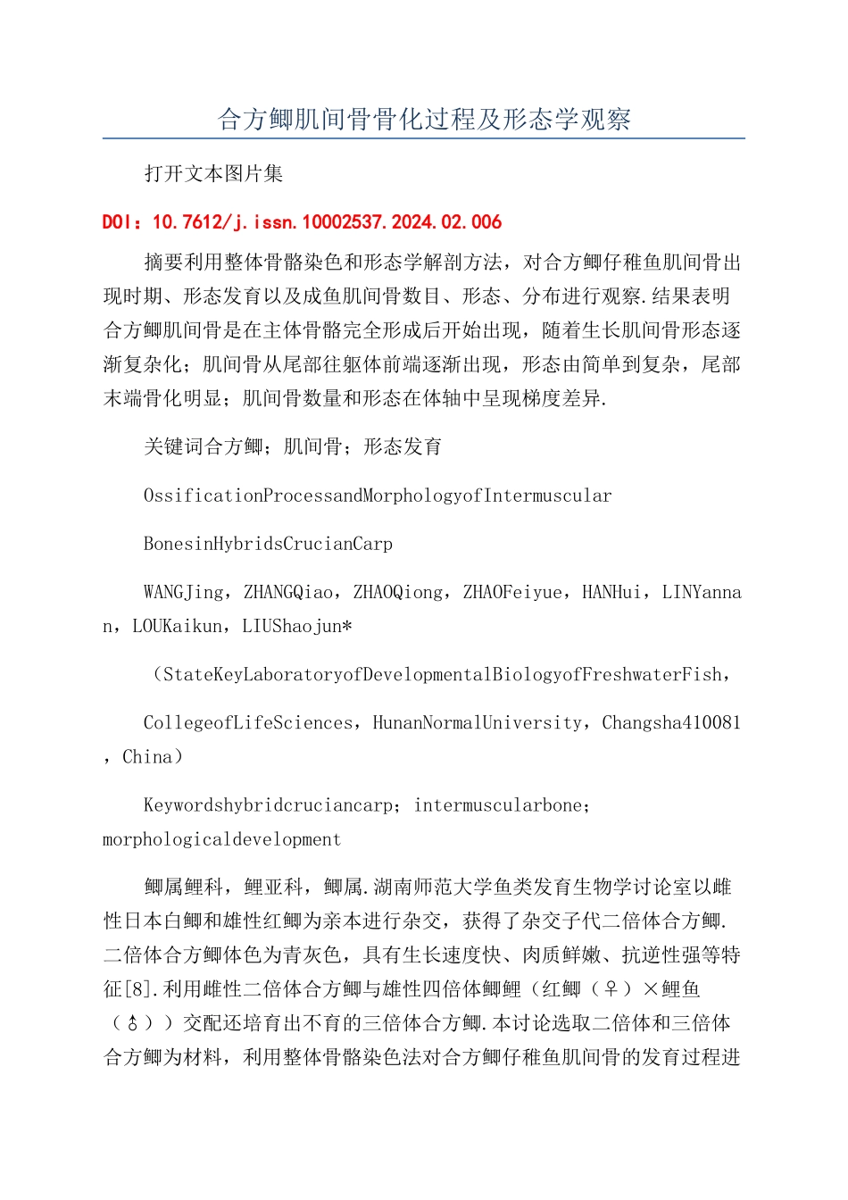 合方鲫肌间骨骨化过程及形态学观察_第1页