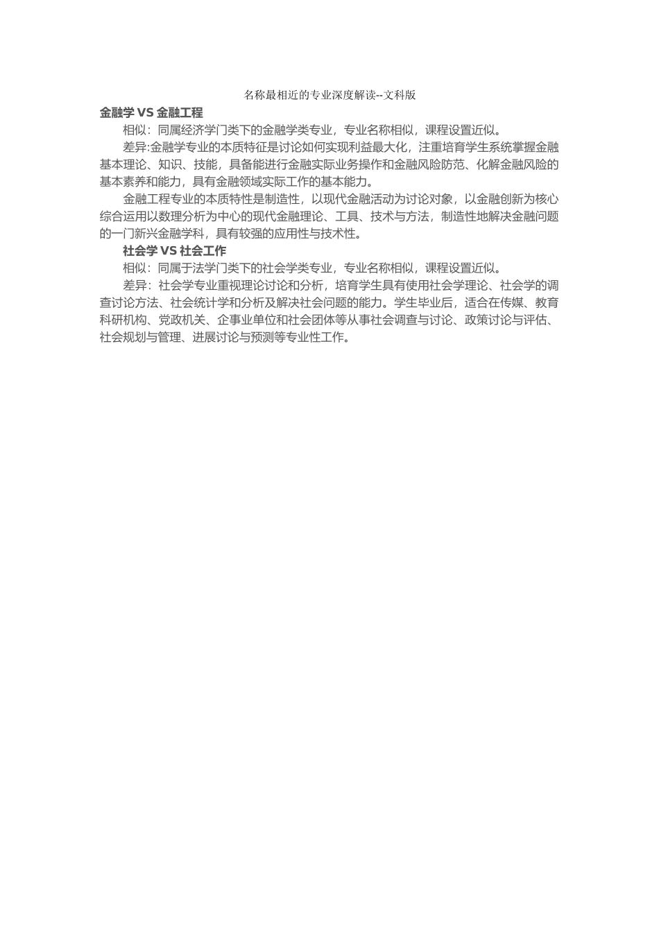 名称最相近的专业深度解读--文科版_第1页