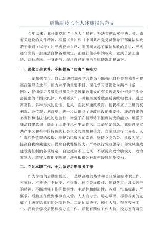 后勤副校长个人述廉报告范文