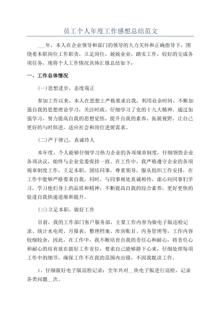 员工个人年度工作感想总结范文