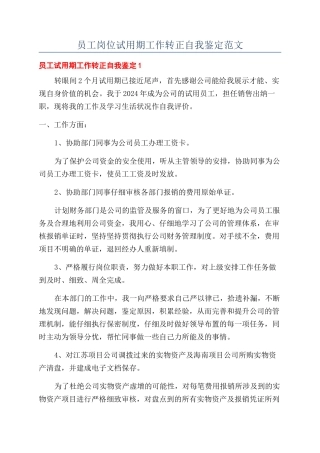 员工岗位试用期工作转正自我鉴定范文